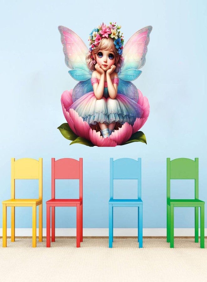 Sticker Studio ملصق حائط من الفينيل PVC بتصميم جنية صغيرة مع فراشات من Sticker Studio - مثالي لغرفة المعيشة، غرفة النوم، الردهة، غرفة الأطفال، غرفة اللعب (المقاس - 38 سم × 38 سم) - Image 4